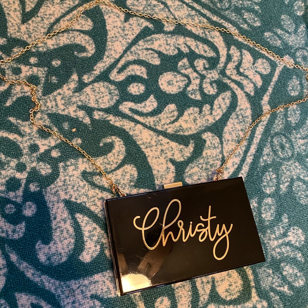 Black Personalized Christy Clutch with Optional Chain